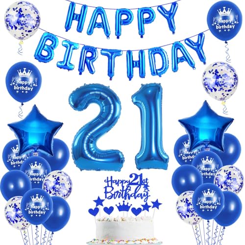 Luftballons 21. Geburtstag Dekoration mann blau happy birthday 21th Geburtstag Party Deko Set 21 geburtstag deko männer 21 jahre geburtstag mannn deko blau Folienballons 21 geburtstag männer deko(21) von Ohaoduo