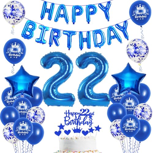 Luftballons 22. Geburtstag Dekoration mann blau happy birthday 22th Geburtstag Party Deko Set 22 geburtstag deko männer 22 jahre geburtstag mannn deko blau Folienballons 22 geburtstag männer deko(22) von Ohaoduo