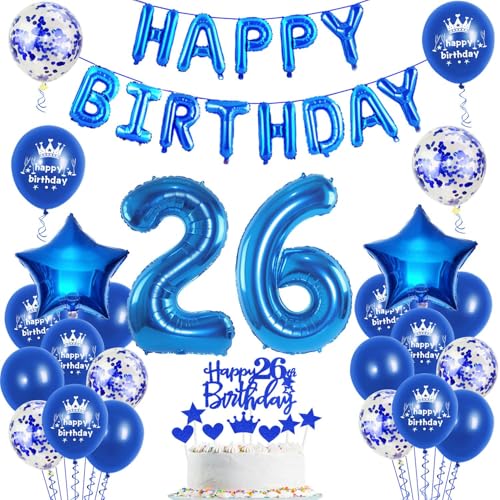 Luftballons 26. Geburtstag Dekoration mann blau happy birthday 26th Geburtstag Party Deko Set 26 geburtstag deko männer 26 jahre geburtstag mannn deko blau Folienballons 26 geburtstag männer deko(26) von Ohaoduo