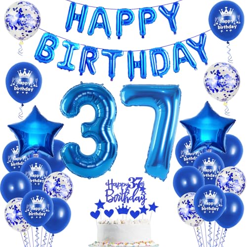 Luftballons 37. Geburtstag Dekoration mann blau happy birthday 37th Geburtstag Party Deko Set 37 geburtstag deko männer 37 jahre geburtstag mannn deko blau Folienballons 37 geburtstag männer deko(37) von Ohaoduo