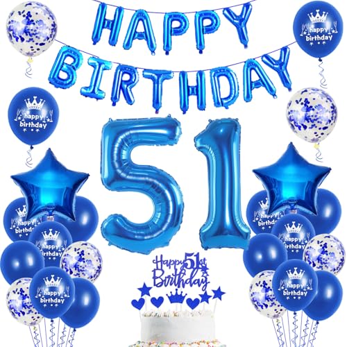 Luftballons 51. Geburtstag Dekoration mann blau happy birthday 51th Geburtstag Party Deko Set 51 geburtstag deko männer 51 jahre geburtstag mannn deko blau Folienballons 51 geburtstag männer deko(51) von Ohaoduo