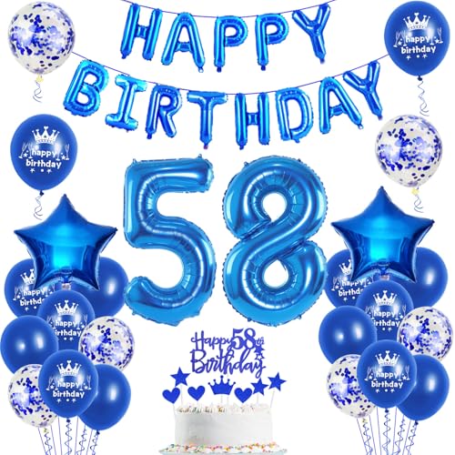 Luftballons 58. Geburtstag Dekoration mann blau happy birthday 58th Geburtstag Party Deko Set 58 geburtstag deko männer 58 jahre geburtstag mannn deko blau Folienballons 58 geburtstag männer deko(58) von Ohaoduo