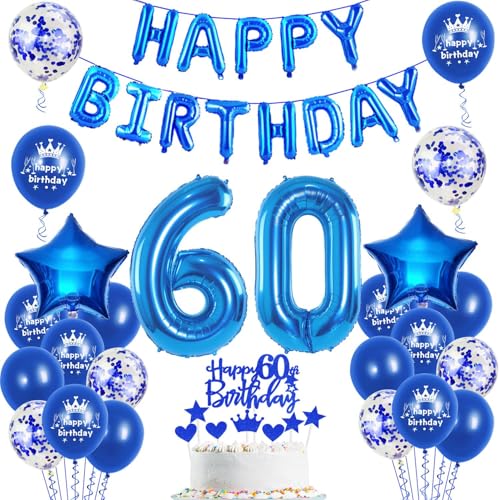 Luftballons 60. Geburtstag Dekoration mann blau happy birthday 60th Geburtstag Party Deko Set 60 geburtstag deko männer 60 jahre geburtstag mannn deko blau Folienballons 60 geburtstag männer deko(60) von Ohaoduo