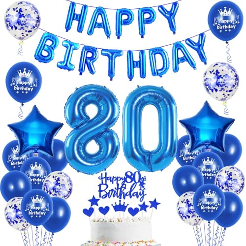 Luftballons 80. Geburtstag Dekoration mann blau happy birthday 80th Geburtstag Party Deko Set 80 geburtstag deko männer 80 jahre geburtstag mannn deko blau Folienballons 80 geburtstag männer deko(80) von Ohaoduo