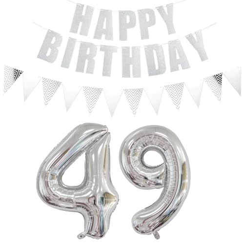 Luftballons Zahl 49 Silber + Happy Birthday Girlande + banner Folienballon 49.Geburtstags deko frau mann ballons 49 Jahre Geburtstag deko frauen Zahlenballon 49 Geburtstag dekoration Männer frau(49) von Ohaoduo