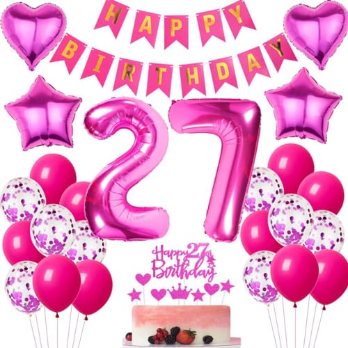 Ohaoduo 27 Geburtstag Deko Frauen rosa rot 27 Geburtstag Dekoration rosa rot Geburtstagsdeko 27 jahre Frau Luftballons Folienballon 27. Geburtstag Deko 27 Geburtstag Frau Mädchen Tortendeko rosa von Ohaoduo