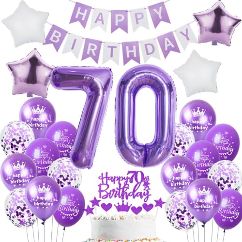 Ohaoduo 70 Geburtstag Deko Frauen Lila 70 Geburtstag Dekoration Lila Geburtstagsdeko 70 jahre Frau Luftballons Folienballon 70. Geburtstag Party Deko 70 Geburtstag Frauen Mädchen Tortendeko lila von Ohaoduo