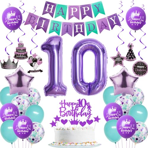 Ohaoduo Deko 10. Geburtstag Mädchen Lila Tortendeko 10 Geburtstag Mädchen Deko Geschenk für 10. Geburtstag Mädchen Lila 10 Mädchen Geburtstagsdeko 10 jahre Ballon 10 Geburtstag Mädchen violett von Ohaoduo