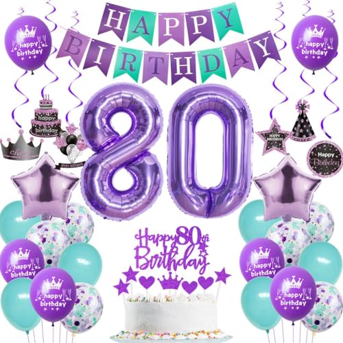 Ohaoduo Deko 80. Geburtstag Frauen Lila Tortendeko 80 Geburtstag Frauen Deko Geschenk für 80. Geburtstag Frau Lila 80 Frauen Geburtstagsdeko 80 jahre Ballon 80 Geburtstag Frau Mädchen violett von Ohaoduo