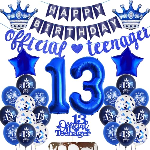 Ohaoduo Luftballon 13. Geburtstag Blau Geburtstagsdeko Junge 13 Jahr Offizielle Teenager 13. Geburtstag Dekoration Blau Deko 13 Geburtstag Junge 13 Jahr Geburtstag Ballon Blau 13 Jahr Tortendeko von Ohaoduo