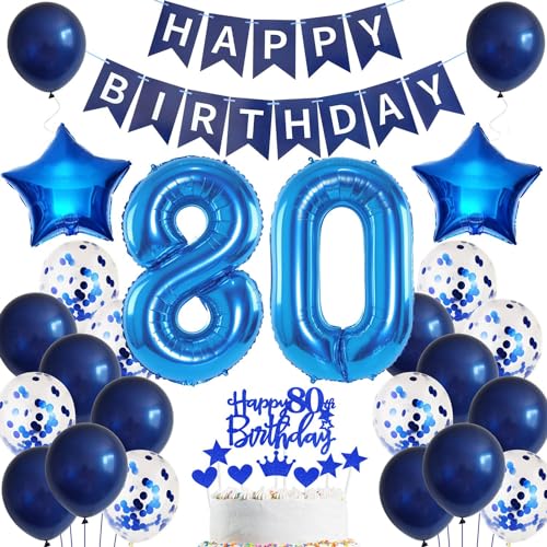 Ohaoduo Luftballon 80. Geburtstag Dekoration mann blau Tortendeko 80 Geburtstag mann blau Party Deko 80. Geburtstag mann Ballon Deko 80 Geburtstag Deko männer Junge Geburtstagsdeko 80 jahre mann von Ohaoduo