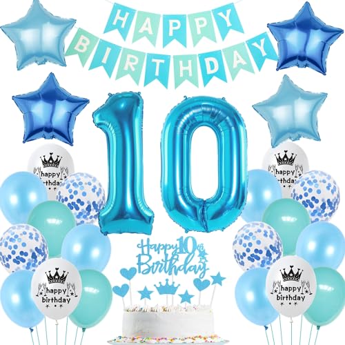 Ohaoduo Luftballons 10. Geburtstag Junge Blau Dekoration Tortendeko Geburtstag 10 jahre Junge Deko 10. Geburtstag Junge Party Deko Blau Geburtstagsdeko 10 Jahre Junge mädchen Luftballons 10 Blau von Ohaoduo