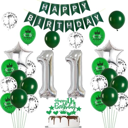 Ohaoduo Luftballons 11. Geburtstag Junge Mädchen Dekoration Grün Silber Tortendeko Geburtstag 11 Junge Deko 11. Geburtstag Mädchen Party Deko Grün Geburtstagsdeko 11 Jahre Junge Mädchen Luftballon von Ohaoduo