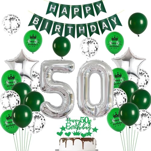 Ohaoduo Luftballons 50. Geburtstag Mann Frauen Dekoration Grün Silber Tortendeko Geburtstag 50 männer Deko 50. Geburtstag frau Party Deko Grün Geburtstagsdeko 50 Jahre Mann frauen Luftballon 50 von Ohaoduo