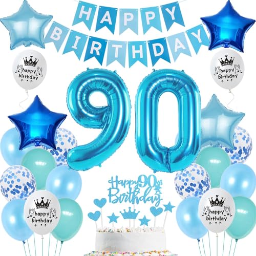 Ohaoduo luftsballons Deko 90. Geburtstag mann Blau Tortendeko 90 Geburtstag mann Deko 90 Geburtstag männer Blau Geburtstag 90 jahre mann Geburtstagsdeko 90 jahre männer Ballon 90 Geburtstag mann von Ohaoduo