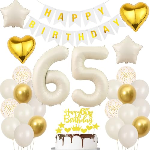 Weiß Luftballons 65 Geburtstag Frau,Deko 65 Geburtstagdeko Beige Gold,65. Geburtstag Dekorationen Mann Frau,Luftballon 65 Jahre Party Deko Boho,65 Jahre Geburtstagsdeko Ballon Beige Gold von Ohaoduo