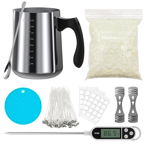 Ohcans Kerze machen Kit Zubehör, Sojawachs DIY Kerze machen für Erwachsene, mit 900ml Kerze machen Gießen Topf, Kerze Dochte, Dochte Aufkleber, Dochte Halter, Thermometer von Ohcans