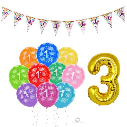 20 Stück Bunt Luftballons 3. Geburtstag Ballons 3 Geburtstag 30cm Luftballon 3. Geburtstag Mädchen Junge Gold Ballon Zahl 3 Folienballon von Ohighing