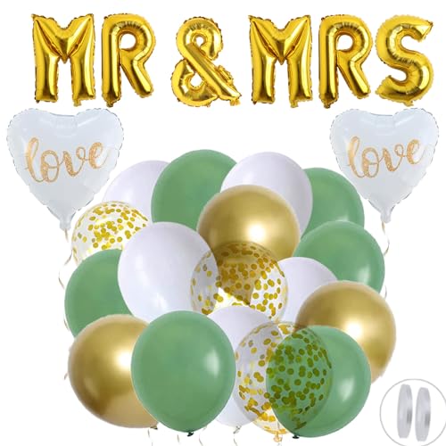 60 Stück Hochzeit Luftballon Grün Gold MR & MRS Foil Gold Ballons Deko Hochzeit Ballons Hochzeitsballons 30 cm Ballon Grün Weiß Gold von Ohighing