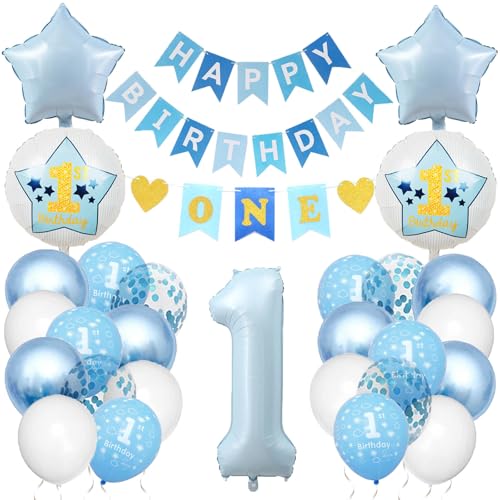 Deko 1. Geburtstag Junge Geburtstagsdeko 1 jahr Mädchen Luftballon 1. Geburtstag Blau Ballon Zahl 1 Party Deko von Ohighing