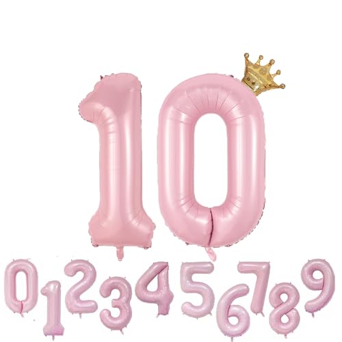 Foil Luftballon 10 Helium Folienballon Zahlen Ballon XXL Folien Rosa Ballon 10 Geburtstag 100cm/40inch von Ohighing