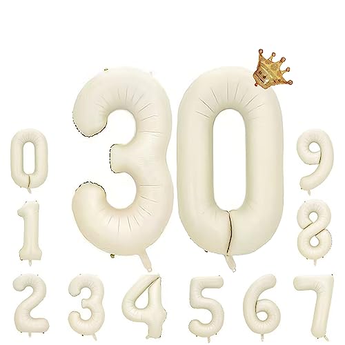 Foil Luftballon 30 Helium Folienballon Zahlen Ballon XXL Folien Milchig Weiß Ballon 30 Geburtstag 100cm/40inch von Ohighing