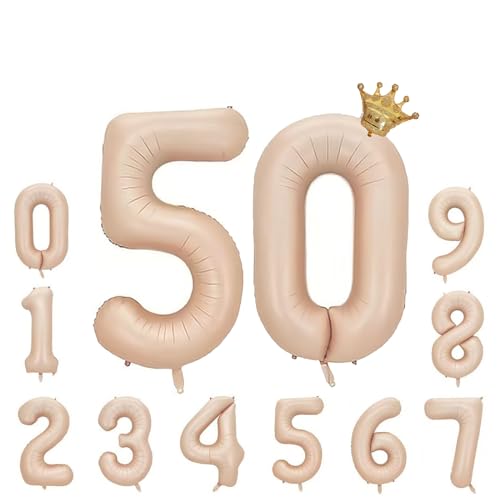 Foil Luftballon 50 Helium Folienballon Zahlen Ballon XXL Folien Beige Ballon 50 Geburtstag 100cm/40inch von Ohighing