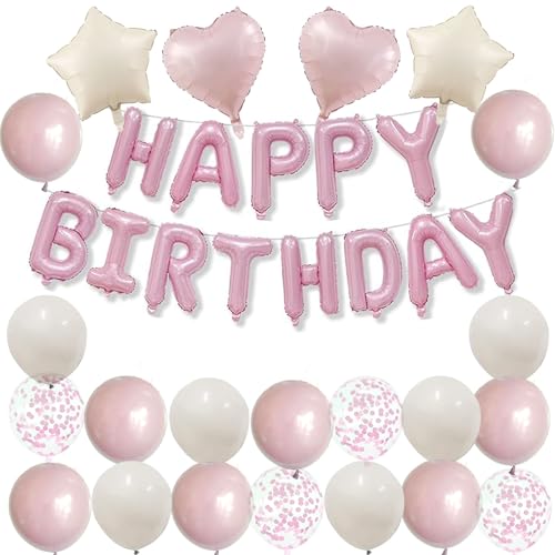 Geburtstagsdeko Rosa Happy Birthday Ballons Luftballons Rosa Creme Deko Geburtstag Mädchen Happy Birthday Deko Frauen von Ohighing