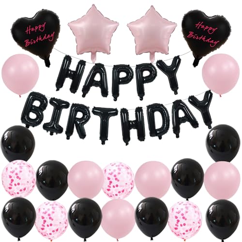 Geburtstagsdeko Schwarz Rosa Happy Birthday Girlande Luftballons Schwarz Deko Geburtstag Mädchen Happy Birthday Deko Frauen von Ohighing