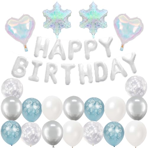 Geburtstagsdeko Weiß Schnee Happy Birthday Girlande Luftballons Schneeflocke Winter Deko Geburtstag Mädchen Happy Birthday Deko Frauen von Ohighing