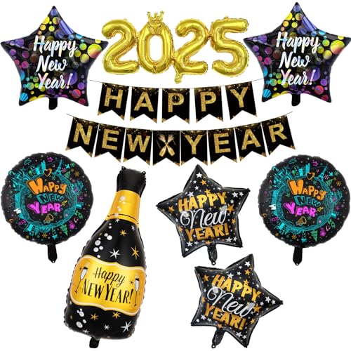 Happy New Year Banner Girlande Happy New Year Deko Luftballon Silvester 2025 von Ohighing