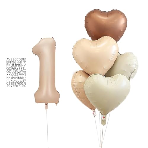 XL Zahlen 1 Luftballon Beige XL Helium Luftballon Klein Zahl 1 Beige Ballon mit 5 Stück Heart Foil Ballons 1 Geburtstag Anniversaire Deko 80cm von Ohighing