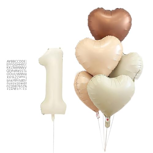 XL Zahlen 1 Luftballon Creme XL Helium Luftballon Klein Zahl 1 Creme Ballon mit 5 Stück Heart Foil Ballons 1 Geburtstag Anniversaire Deko 80cm von Ohighing