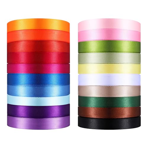 Regenbogen-Satinband, 2,5 cm x 22,7 m, insgesamt 457 m, buntes Stoff-Satinband-Set, verschiedene Bänder für Geschenkverpackungen, Halloween, Weihnachten, Hochzeit, Party-Dekorationen von Ohiyoo