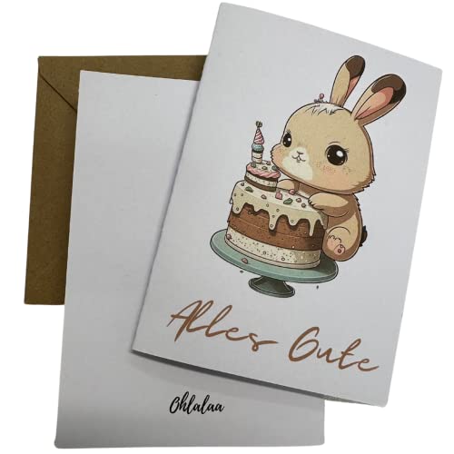 Geburtstagskarten hochwertig - Glückwunschkarte, Klappkarte zum Geburtstag - Happy Birthday Karten - ideal für Kinder (Hase) von Ohlalaa