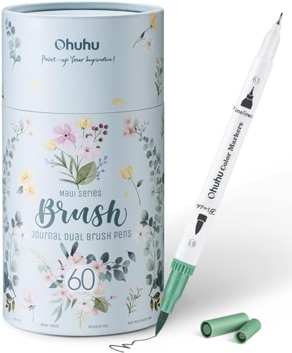 Ohuhu Filzstifte 60 Farben Dual Brush Pen Set - Pinselmarker & Fineliner, Filzstifte für Erwachsene & Kinder Wasserbasierte Stifte für Bullet Journal, Kalligraphie, Handlettering & Mandala, Maui Serie von Ohuhu