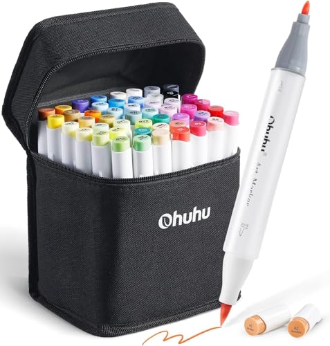 Ohuhu Marker Stifte Set, 48 Farbige Manga Marker Doppelspitze (Pinsel & feine Spitze) Marker Stifte für Künstler-Kunstmarker für die Kolorierung Illustration von Erwachsenen für Weihnachten von Ohuhu