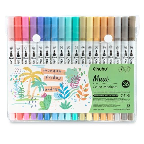 Ohuhu Dual Brush Pen Set, 36 Pastellfarben Filzstiftet auf Wasserbasis Stifte Set für Erwachsene für Kalligraphie Zeichnung Manga Malbuch Handlettering Stifte für Mandalas, Maui-Serie von Ohuhu