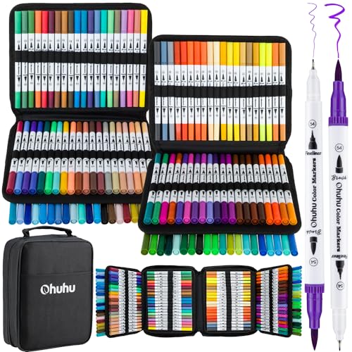 Ohuhu Filzstifte 160 Farben, Dual Brush Pen Pinselstifte Aquarell Marker Stifte Set für Kind und Erwachsene für Journal, Kalligraphie, Manga, Malbücher und Handlettering, Maui – Tragetasche von Ohuhu