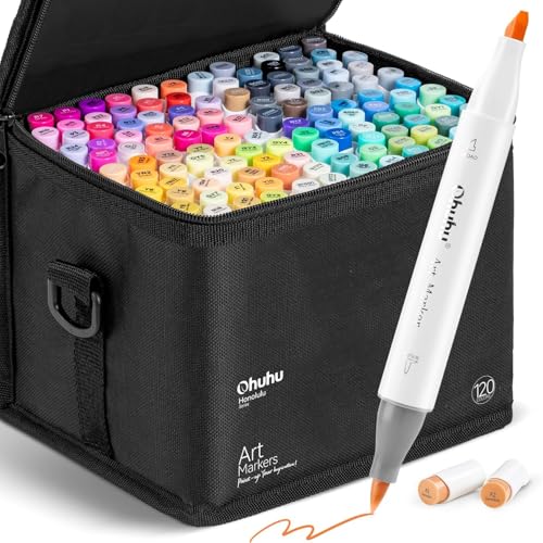 Ohuhu Marker Stifte Set, 120 Farben Pinsel Marker Stift Doppelseitige Farbspitz Chisel Alkoholmarker für Comics Manga Pinsel Tip zum Skizzieren Kalligraphieren Zeichnen, Honolulu Series von Ohuhu