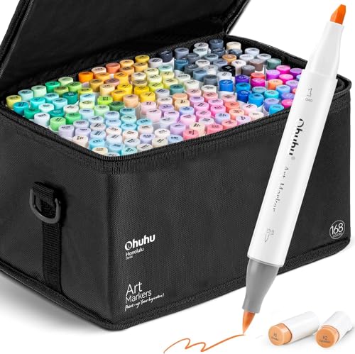 Ohuhu Marker Stifte Set, 168 Farben Pinsel Marker Stift Doppelseitige Farbspitz Chisel Alkoholmarker für Comics Manga Pinsel Tip zum Skizzieren Kalligraphieren Zeichnen, Honolulu Series von Ohuhu