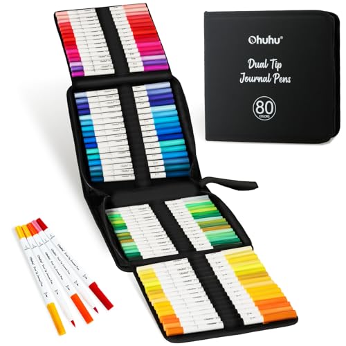 Ohuhu Marker Stifte für Journal: 80 Farben Dual Brush Pen Filzstifte Pinselstifte auf Wasserbasis für Erwachsene Künstler Kalligraphie Zeichnung Manga Handlettering Stifte für Mandalas von Ohuhu