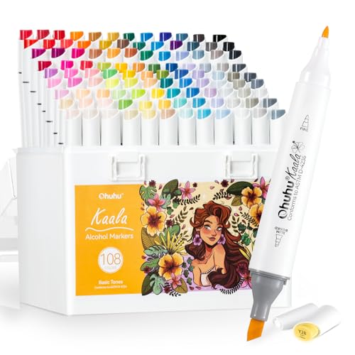 Ohuhu Markers, 108 Farben Schlank Breit und Fein Doppelspitze Alkohol Marker, Nachfüllbar, für Künstler Erwachsene Ausmalen Zeichnen Skizzieren Cartoon Anime Comic - Kaala-Serie Ohuhu Markers, 108 Farben Schlank Breit und Fein Doppelspitze Alkohol Marker, Nachfüllbar, für Künstler Erwachsene Ausmalen Zeichnen Skizzieren Cartoon Anime Comic - Kaala-Serie von Ohuhu