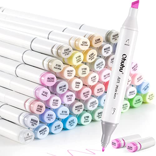 Ohuhu Pastel Marker Stifte, 48 Farben Permanent Marker Stiften Marker Pen verdoppelt spitzt Kunst Sketch Twin Marker Stifte Highlighters mit Tragetasche für Malerei Coloring Hervorhebunge von Ohuhu