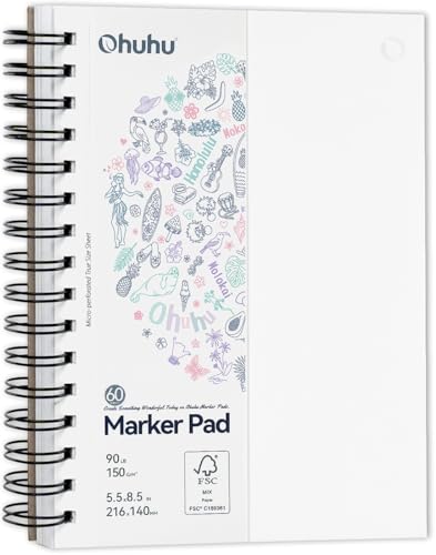 Ohuhu Skizzenbuch, Doppelseitig Durchschlagfestes Papier – 150 g/m² - Säurefreies Papier, Spiralgebundenes Zeichenbuch zum Skizzieren Illustration, Porträt, 30 Blatt/60 Seiten, 216 x 140 mm von Ohuhu