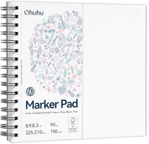 Ohuhu Skizzenbuch – Doppelseitig Durchschlagfestes Papier, 60 Blatt/120 Seiten, 150 g/m² – Spiralgebundenes, Säurefreies Zeichenbuch zum Skizzieren, Illustrieren und Porträtzeichnen, 225 x 210 mm von Ohuhu