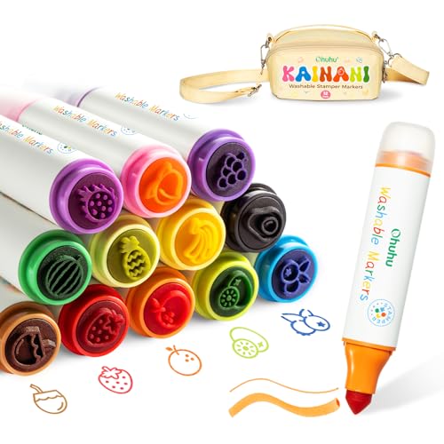 Ohuhu Waschbare Marker für Kinder, 12 Farben Stamper Marker auf Wasserbasis Dual-Tipps breite Linie Spitze Kinder Marker Färbung Marker für Klassenzimmer Schulbedarf Alter 3+ von Ohuhu