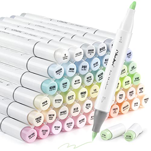 Ohuhu Pastellstifte Marker, Doppelseitige (Pinsel & Meißel) Farbspitze Brush Stifte auf Alkoholbasis mit Tragetasche für Entwürfe und Comics zum Skizzieren Kalligraphieren Zeichnen von Ohuhu