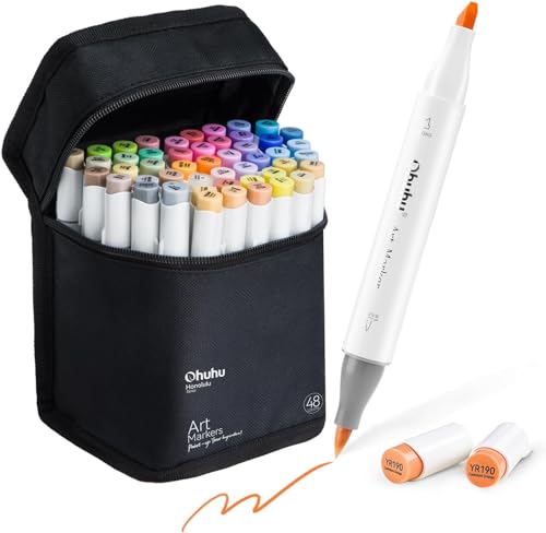 Ohuhu Marker Stifte Set, Pinsel Marker Stift mit 48 Farben Doppelseitige Farbspitz Chisel Alkoholmarker für Comics Manga Pinsel Tip zum Skizzieren Kalligraphieren Zeichnen, Honolulu Series von Ohuhu