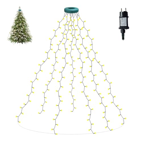 Oiamker Lichterkette Weihnachtsbaum WarmWeiß, 2M 280 LED Weihnachtsbaumbeleuchtung mit Ring und 8 Stränge Lichterkette, Wasserdicht Lichterkette Baum für Weihnachtsbaumschmuck (2M-280L) von Oiamker